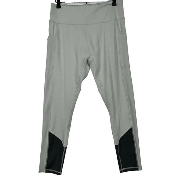 TomboyX Leggings Light Gray Black Trim Pockets Cropped Length‎ EUC Size XL - Picture 1 of 9